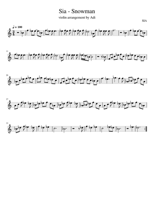 Snowman – Sia (solo violin sheet)