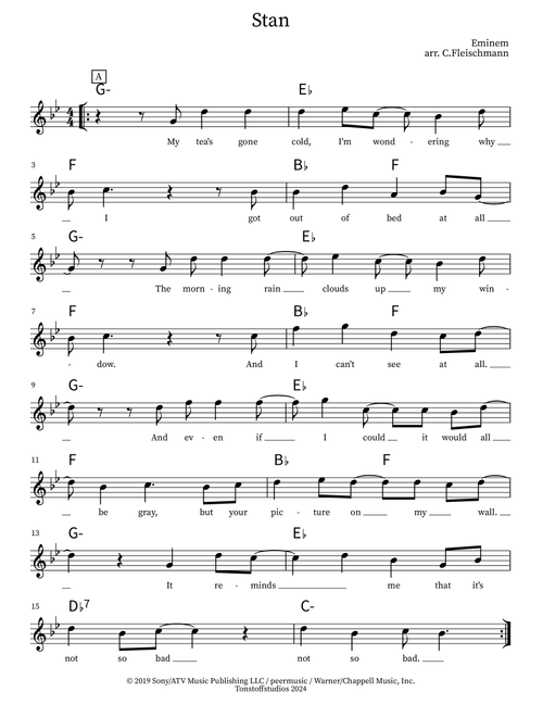 Stan (Arr. Christoph Fleischmann) - Eminem Featuring Dido (Lead Sheet - Fake Book)