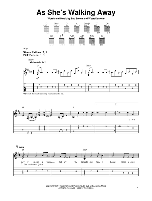 As She's Walking Away - Zac Brown Band featuring Alan Jackson, Alan Jackson, Zac Brown Band (Easy Guitar with TAB)