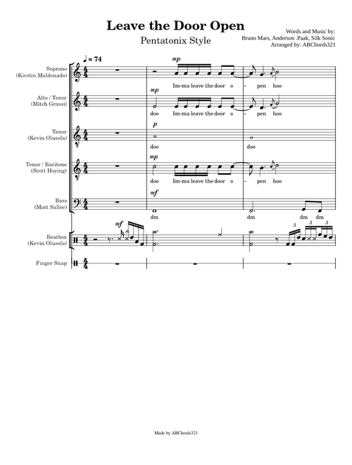 Leave The Door Open | Pentatonix Style (acapella sheet music)