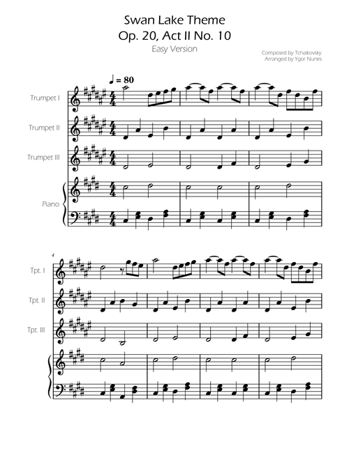 Swan Lake (theme) - Tchaikovsky - Trumept Trio w/ Piano Accompaniment (Arr. Ygor Nunes) (Brass Ensemble)