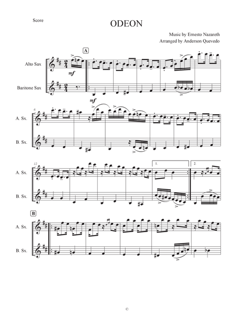 Odeon for Saxophone Duet (Eb) (Arr. Anderson Quevedo) - Ernesto Nazareth (Saxophone Duet)
