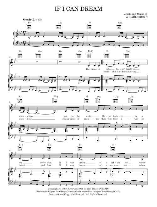 If I Can Dream - Elvis Presley, W. Earl Brown (Piano-Vocal-Guitar)