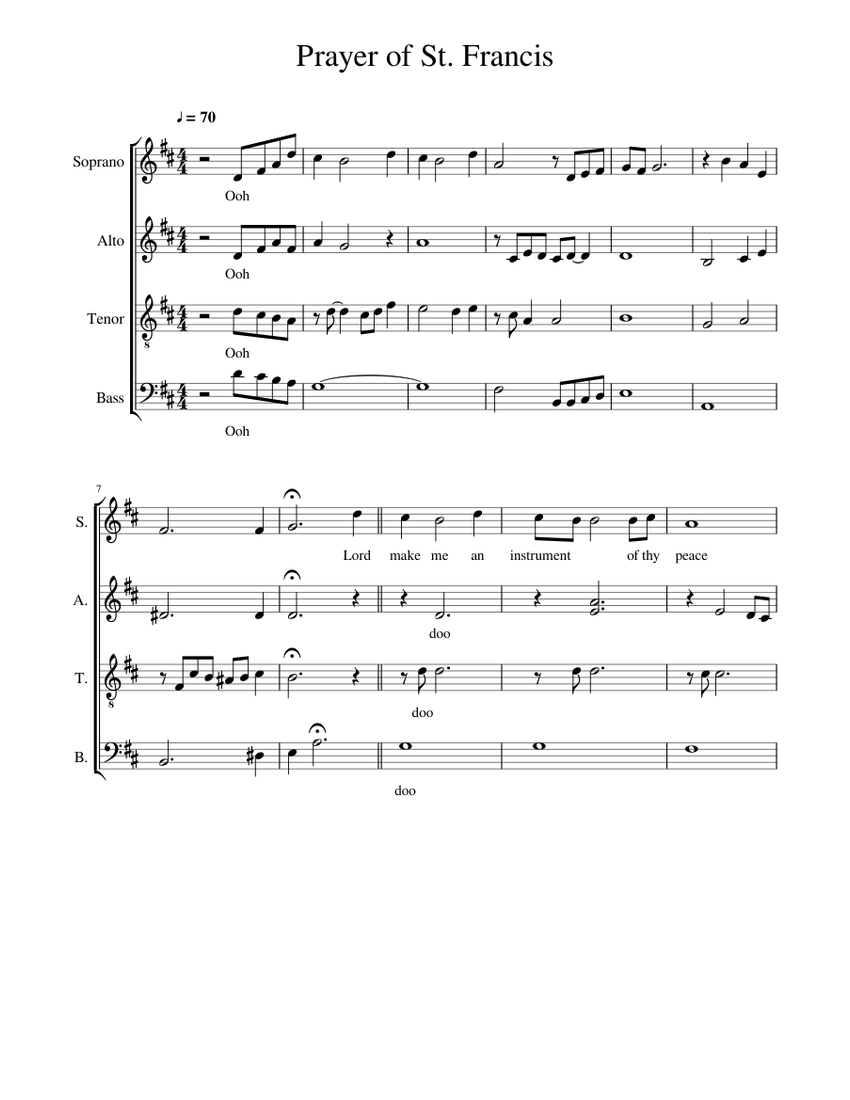 Prayer of St. Francis Sheet Music for Soprano, Alto, Tenor, Bass