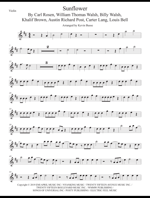 Sunflower (Arr. Kevin Busse) - Post Malone & Swae Lee (Violin Solo)