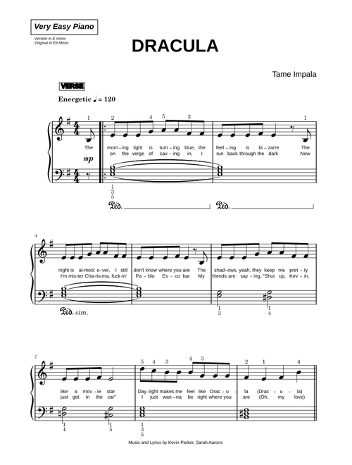 Dracula - Tame Impala, JENNIE (Very Easy Piano)