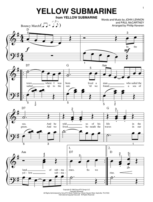 Yellow Submarine (arr. Phillip Keveren) - The Beatles (Big Note Piano)