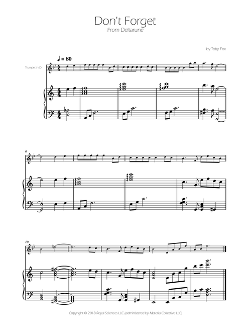 Don't Forget (Arr. Ygor Nunes Silva) - Toby Fox (Trumpet and Piano)
