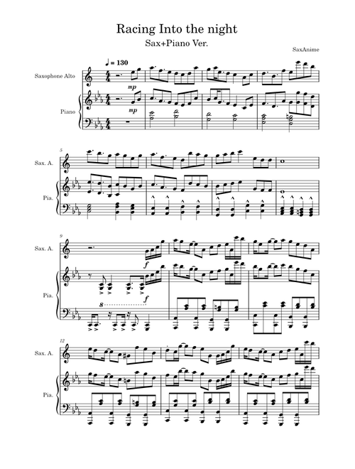 Racing Into the night Sax/Piano - Yoasobi