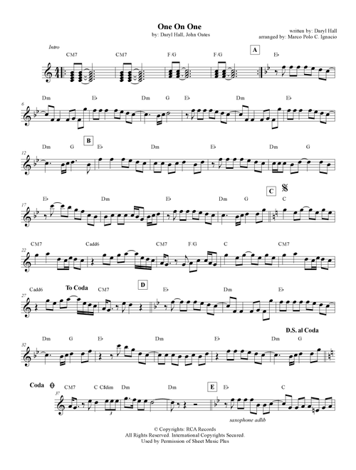 One On One (Arr. Marco Polo C. Ignacio) - Daryl Hall & John Oates (Lead Sheet - Fake Book)