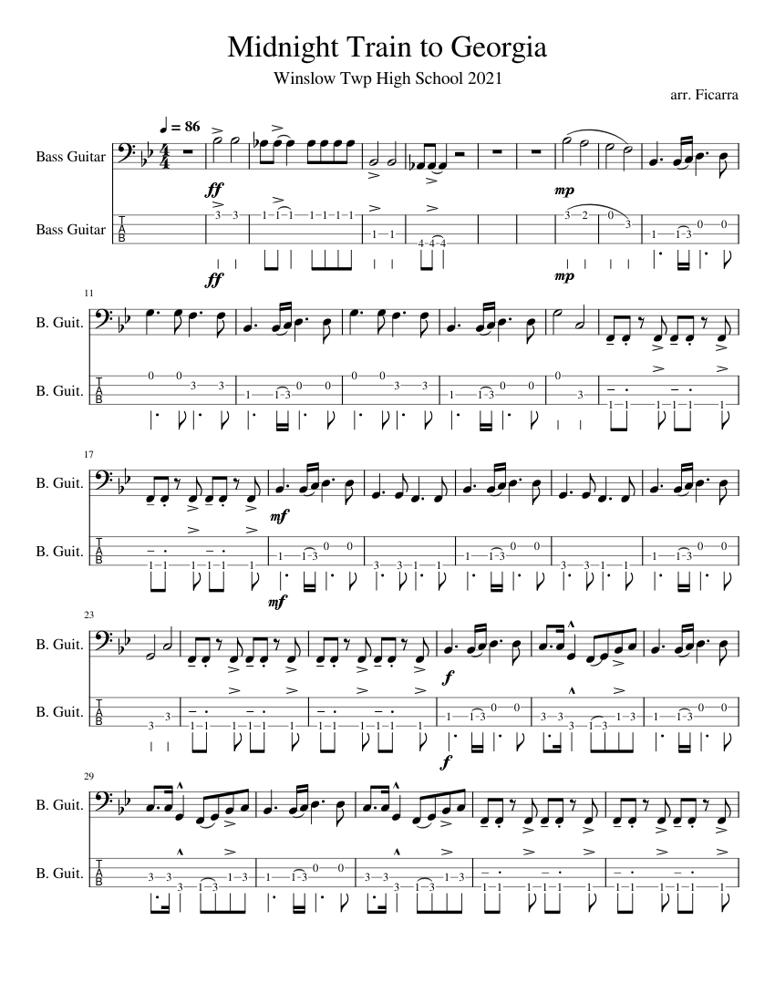 Midnight Train to (Bass Guitar Part) Sheet Music and Tab