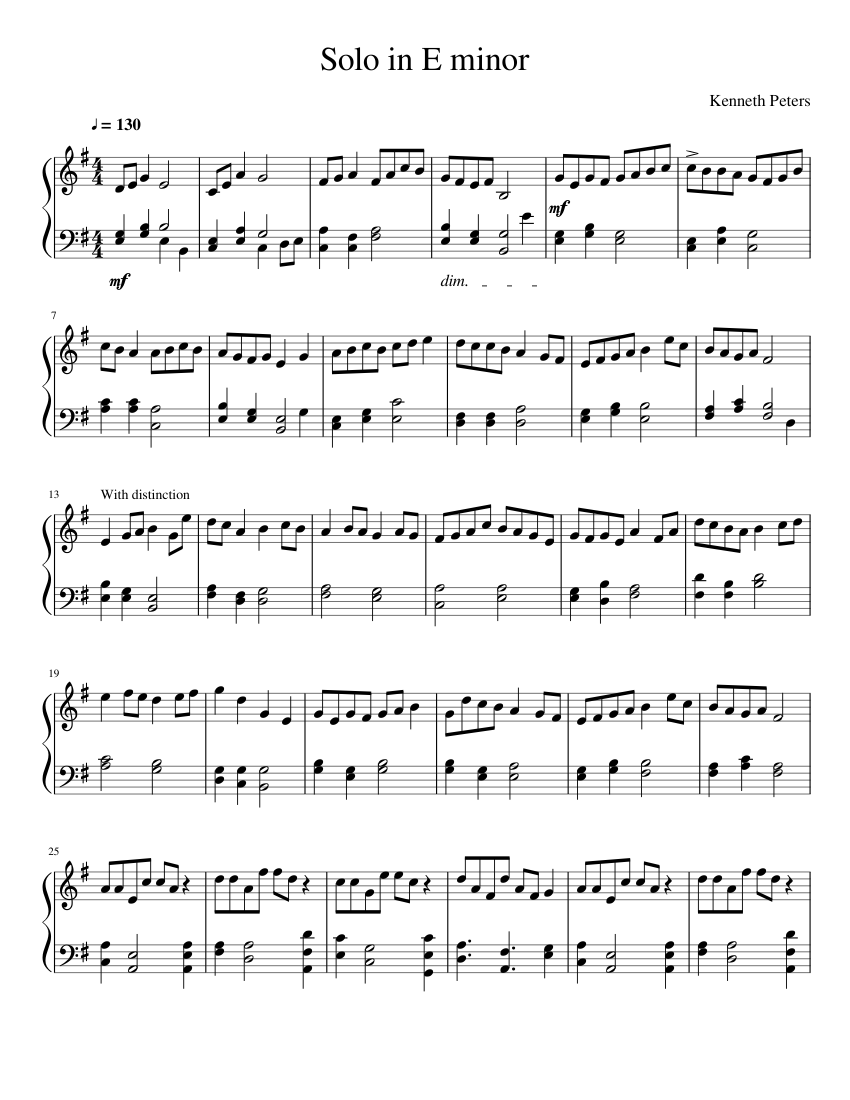Solo in E minor Sheet music for Piano (Solo) Easy | Musescore.com