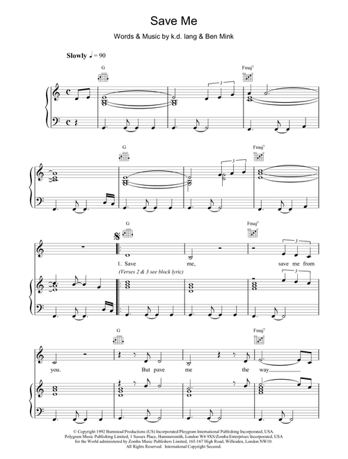 Save Me - kd lang (Piano-Vocal-Guitar (Piano Accompaniment))