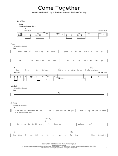 Come Together - The Beatles (Easy Bass Tab)
