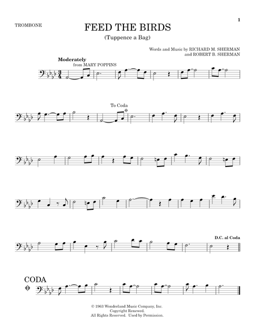 Feed The Birds (Tuppence A Bag) (from Mary Poppins) - Robert B Sherman, Richard M Sherman (Trombone Solo)
