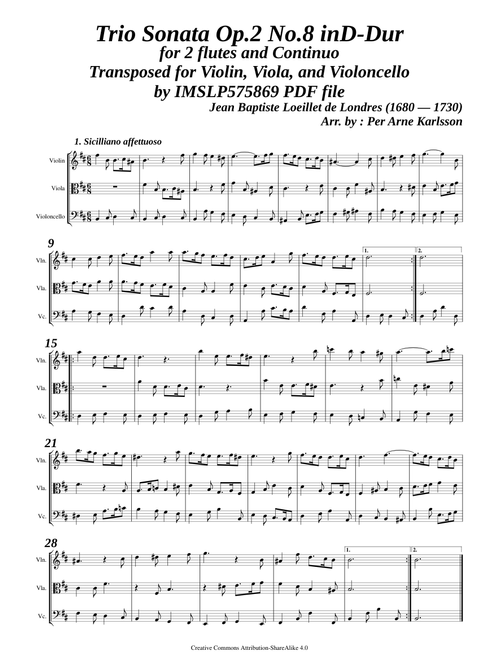 Loeillet, J.B. de London _ Trio Sonata Op.2 No.8 h-moll [Vln, Vla, Vc]