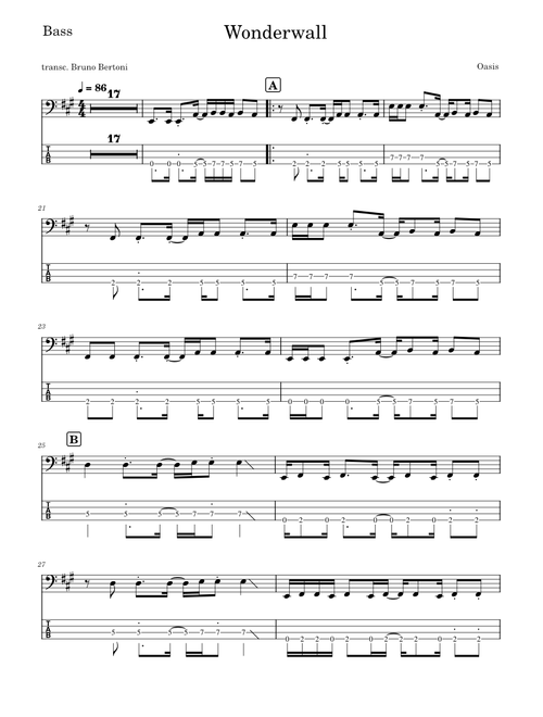 Wonderwall Bass & Tab