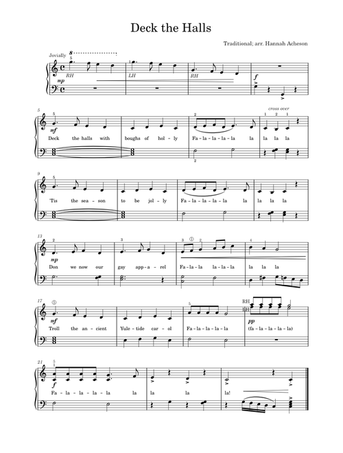 DECK THE HALLS [easy piano sheet music, key of C] | LEVEL 1, 2A