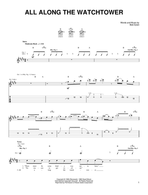 All Along The Watchtower - Bob Dylan, U2, Jimi Hendrix (Easy Guitar)