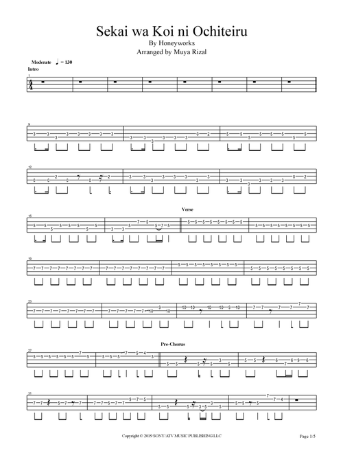 Sekaiwa Koini Ochiteiru (Arr. Muya Rizal) - Chico (Bass Tab)