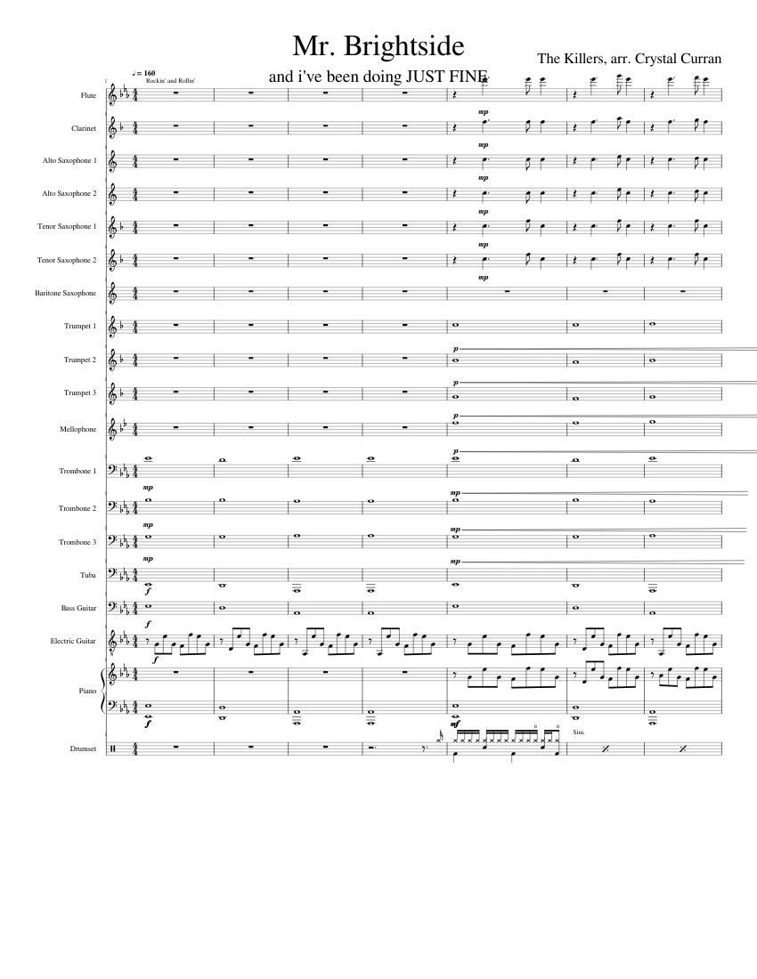Mr. Brightside Pep Band Arrangement Sheet Music for Piano