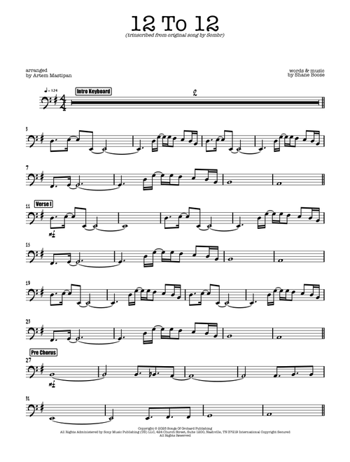 12 To 12 (Arr. Artem Mastipan) - sombr (Bass Guitar (without TAB))