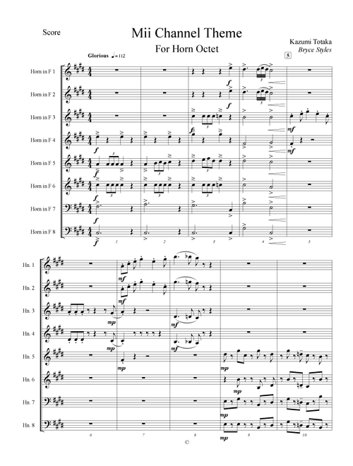 Mii Channel Theme (Arr. Bryce Styles) - Kazumi Totaka (Brass Ensemble)