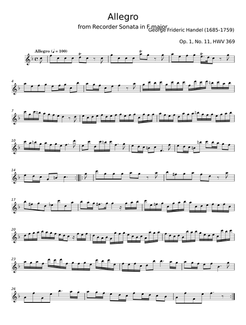Recorder Sonata in F major, Opus 1, No 11, HWV 369 - Georg Friedrich Händel