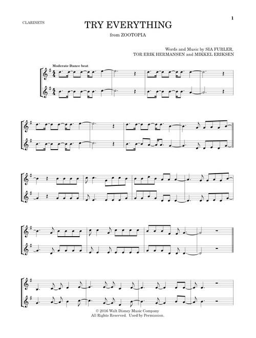 Try Everything (from Zootopia) - Shakira (Clarinet Duet)