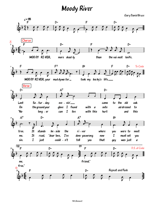 Moody River (Lead sheet with lyrics )
