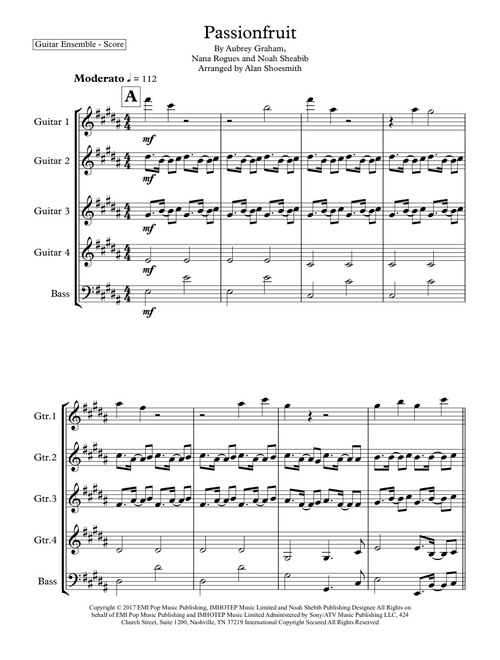 Passionfruit (Arr. Alan Shoesmith) - Drake (Guitar Ensemble)