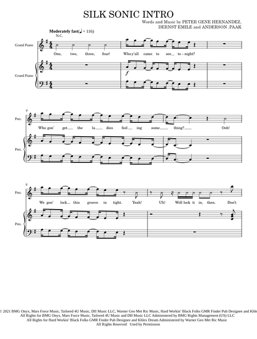 Silk Sonic Intro - Silk Sonic (Piano-Vocal-Guitar)