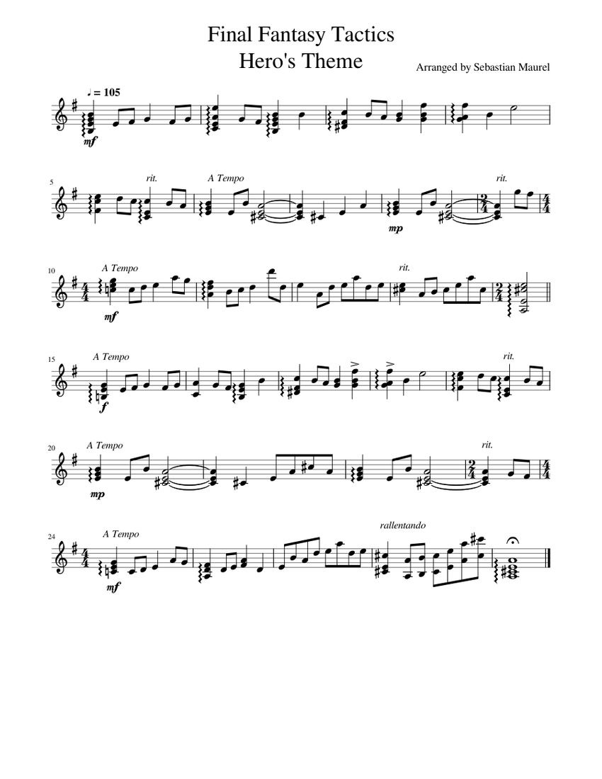 Final Fantasy Tactics - Hero's Theme Guitar Arrangement Sheet music for  Guitar (Solo) | Musescore.com