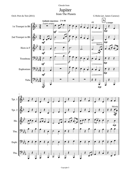 Jupiter from The Planets - Gustav Holst, arr J Curnow (Brass Sextet)