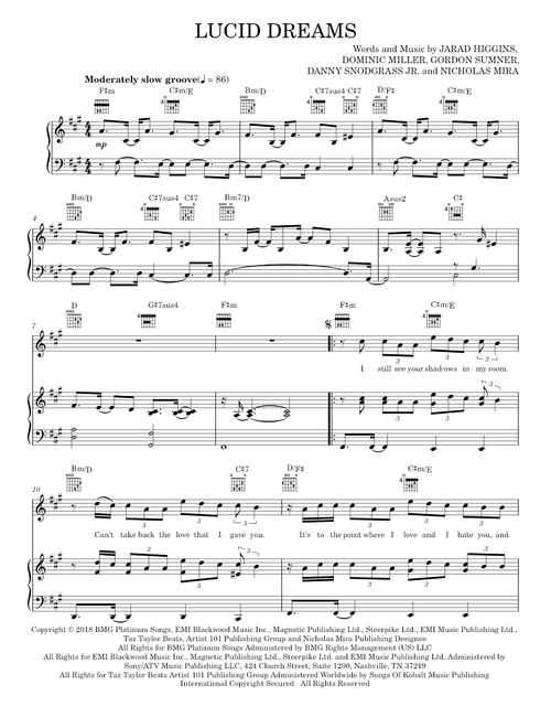 Lucid dreams - Juice WRLD (Piano-Vocal-Guitar)