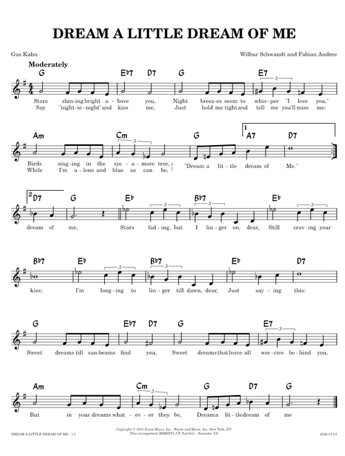 Dream a Little Dream of Me  [lead sheet] – Schwandt, Andree, Kahn