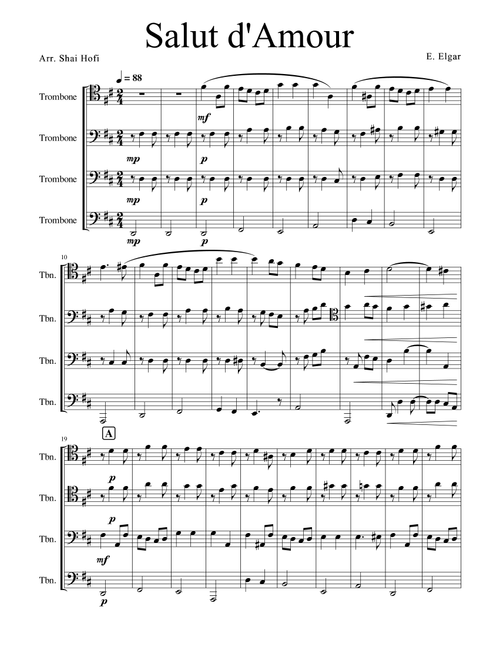 Salut Damour elgar trombone quartet (Arr. shof405) (Brass Ensemble)