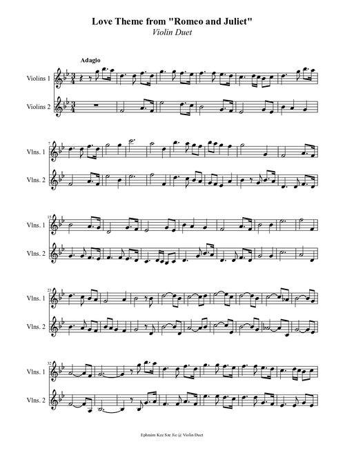 Love Theme from "Romeo and Juliet"Violin Duet