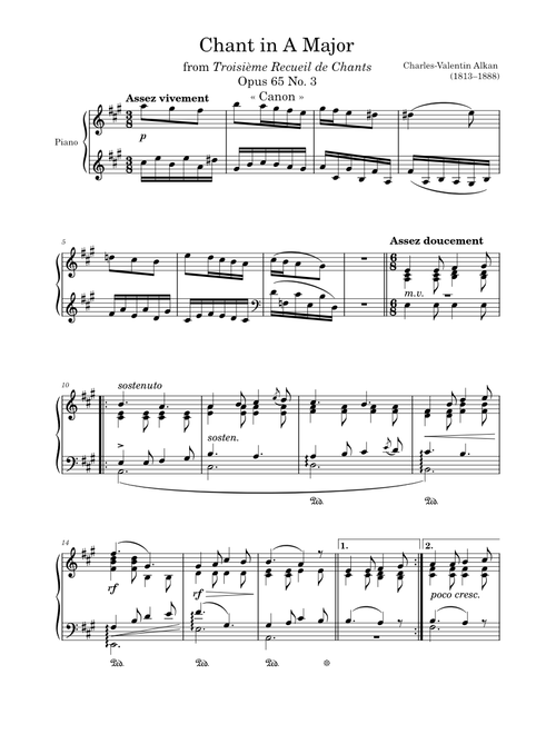 Chant Opus 65 No. 3 in A Major – Alkan