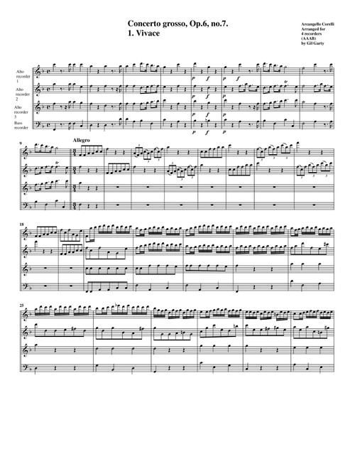 Concerto grosso, Op.6, no.7 (arrangement for 4 recorders) (Arr. Gil Garty) - Arcangelo Corelli (Recorder Ensemble)