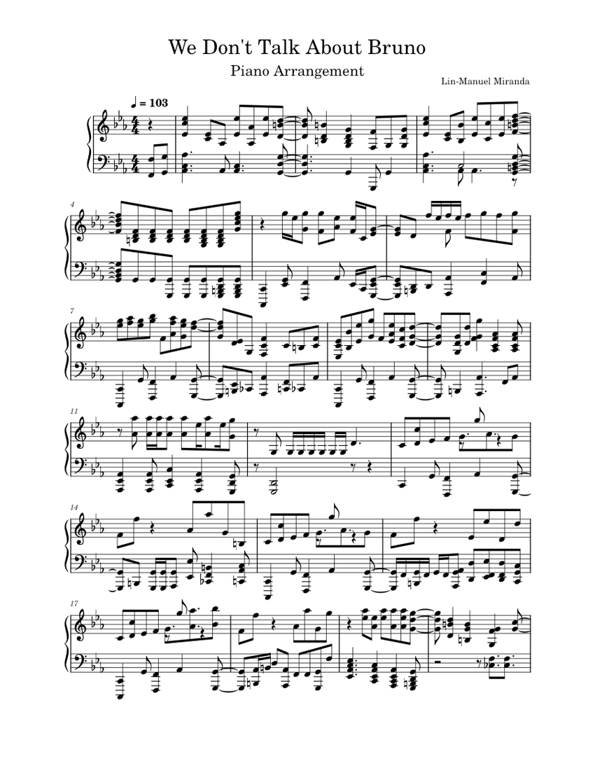 We Don't Talk About Bruno – Encanto Sheet music for Piano (Solo ...