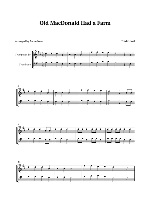 Old MacDonald Had a Farm (Arr. André Nusa) - Traditional (Instrumental Duet)