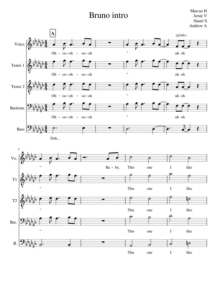 Bruno intro Sheet Music for Tenor, Bass voice, Vocals, Baritone (Choral ...