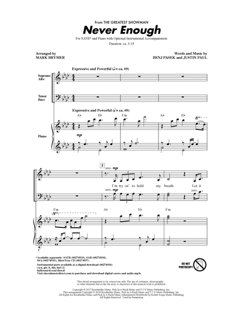 Never Enough (from The Greatest Showman) (arr. Mark Brymer) - Pasek & Paul, Benj Pasek, Justin Paul (Choral, SATB)