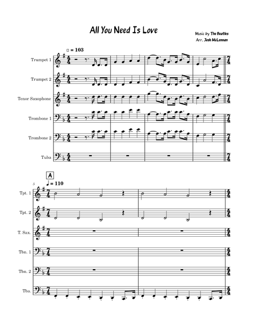 All You Need Is Love - The Beatles [Brass Band Arrangement] Sheet