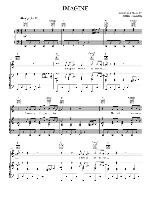 Imagine - Glee TV Series, John Lennon (Piano-Vocal-Guitar)