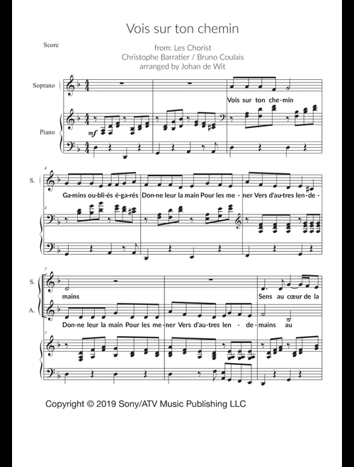 Vois Sur Ton Chemin (Arr. Johan de Wit) - Bruno Coulais (Choral, SA)