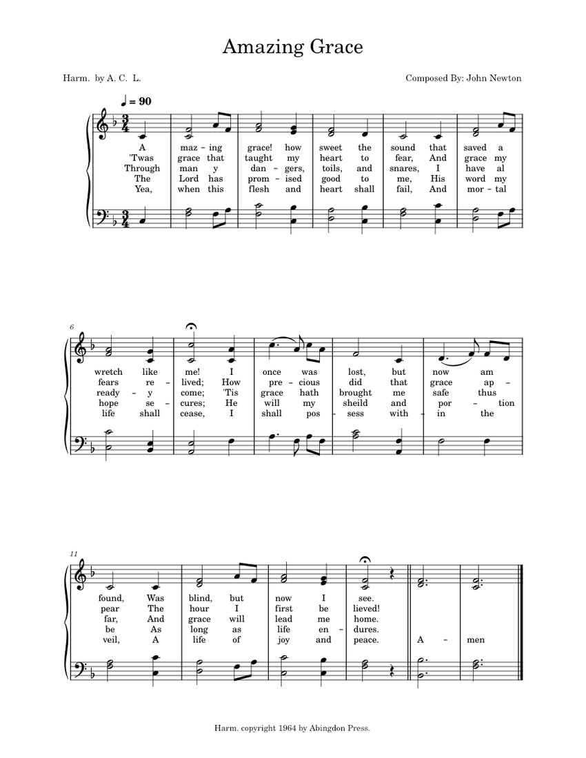 Amazing Grace – John Newton Amazing Grace Sheet music for Piano (Solo ...