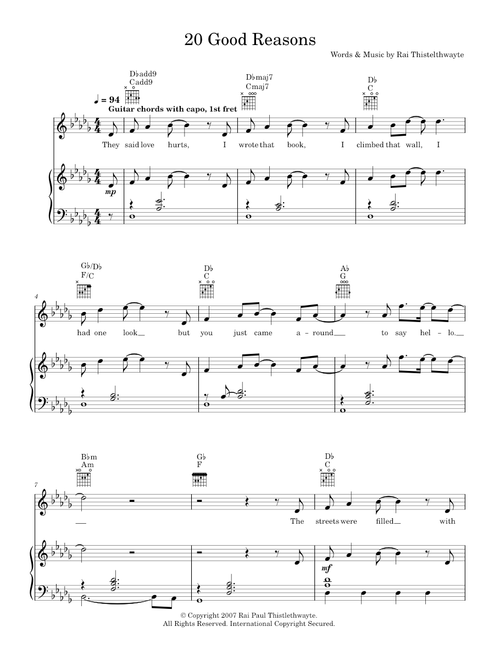 20 good reasons - Thirsty Merc (Piano-Vocal-Guitar (Piano Accompaniment))