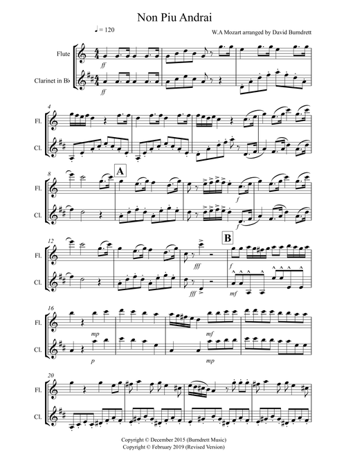 Non Più Andrai for Flute and Clarinet Duet (Arr. David Burndrett) - W.A Mozart (Instrumental Duet)